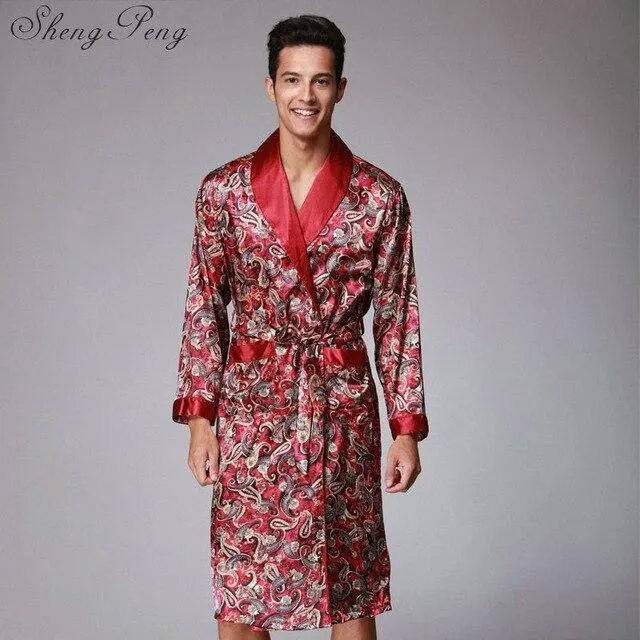 2018 new arrival kimono robe long nightgown Japanese style bath robe v-neck male nightgown mens yukata robe for men CC120