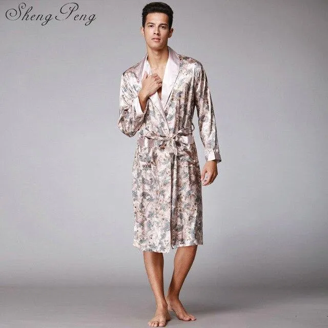 2018 new arrival kimono robe long nightgown Japanese style bath robe v-neck male nightgown mens yukata robe for men CC120