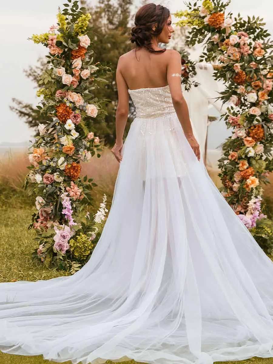 2024 Short Wedding Dress With Detachable Skirt Glittering Gowns