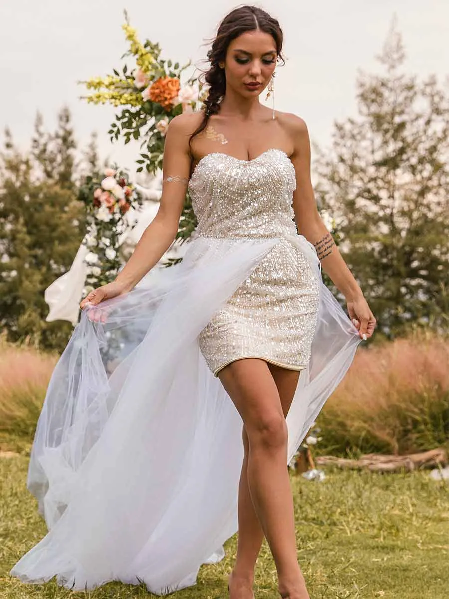 2024 Short Wedding Dress With Detachable Skirt Glittering Gowns