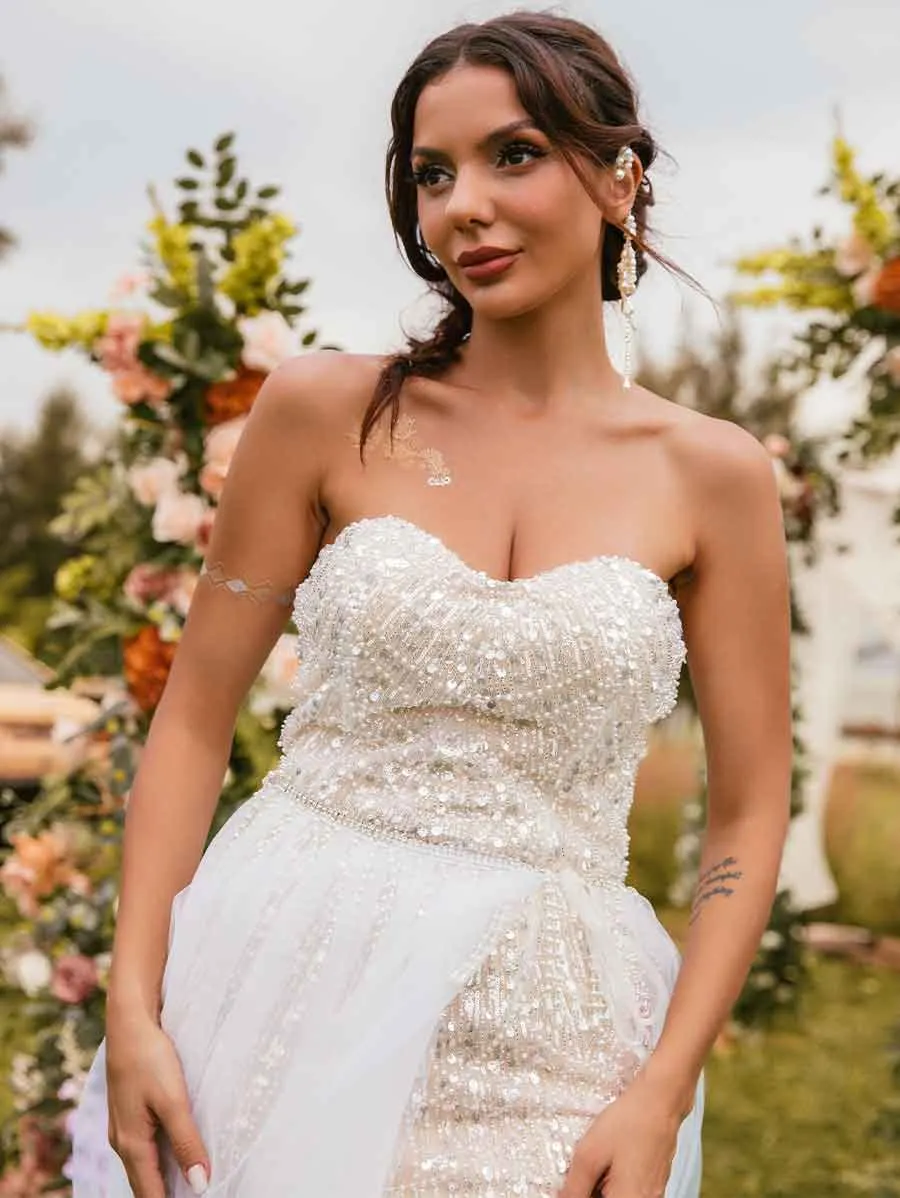 2024 Short Wedding Dress With Detachable Skirt Glittering Gowns