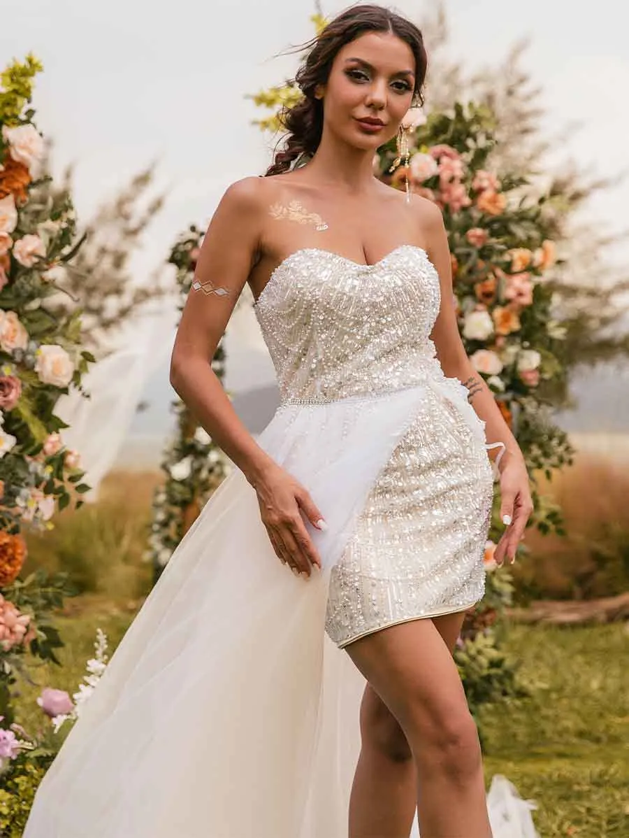2024 Short Wedding Dress With Detachable Skirt Glittering Gowns