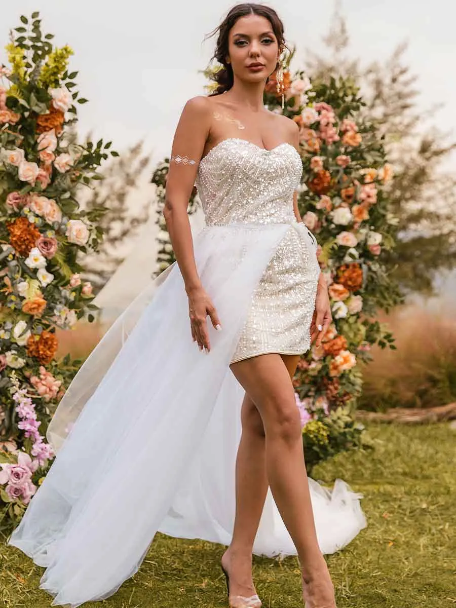 2024 Short Wedding Dress With Detachable Skirt Glittering Gowns