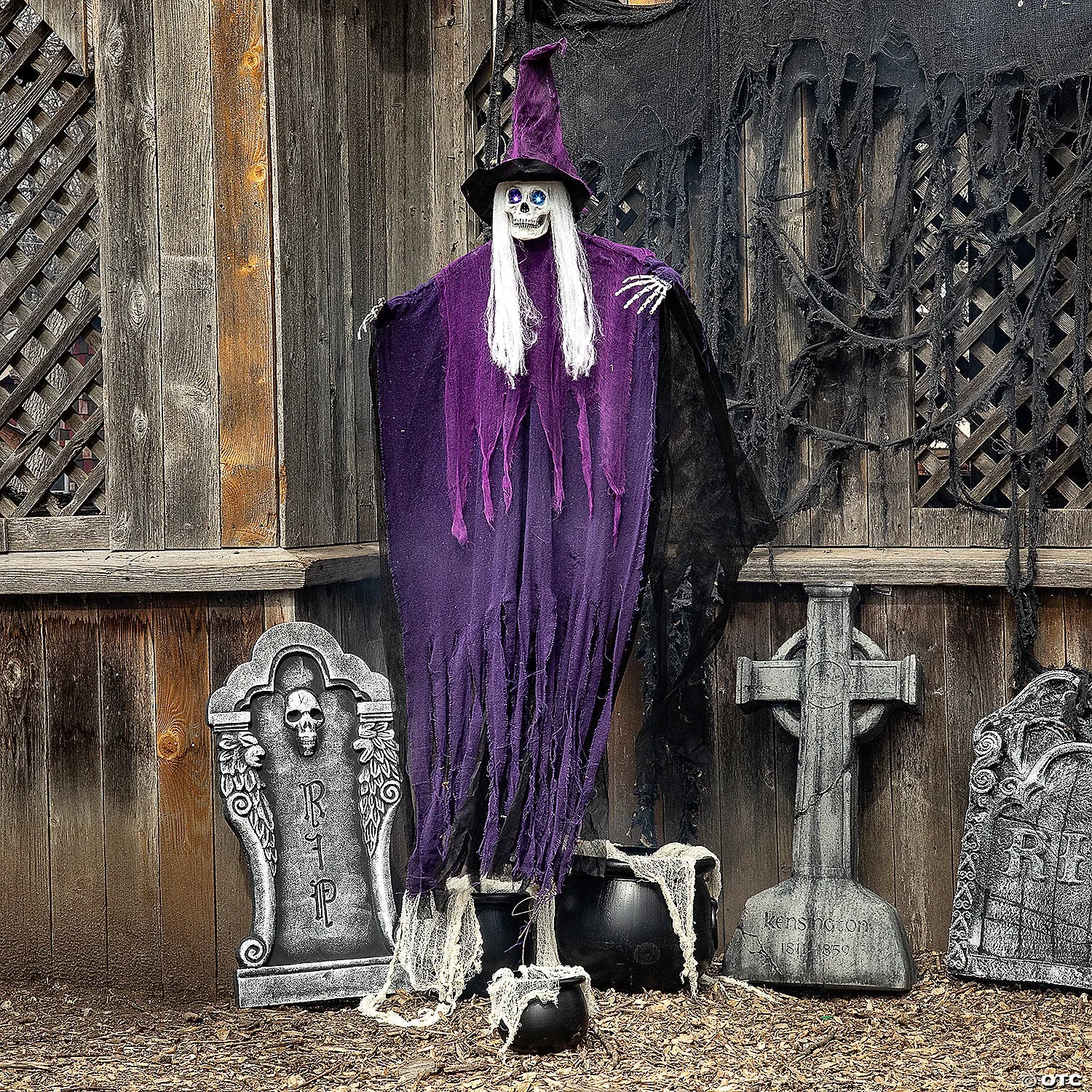 6 Ft. Hanging Light-Up Eyes Skeletal Witch