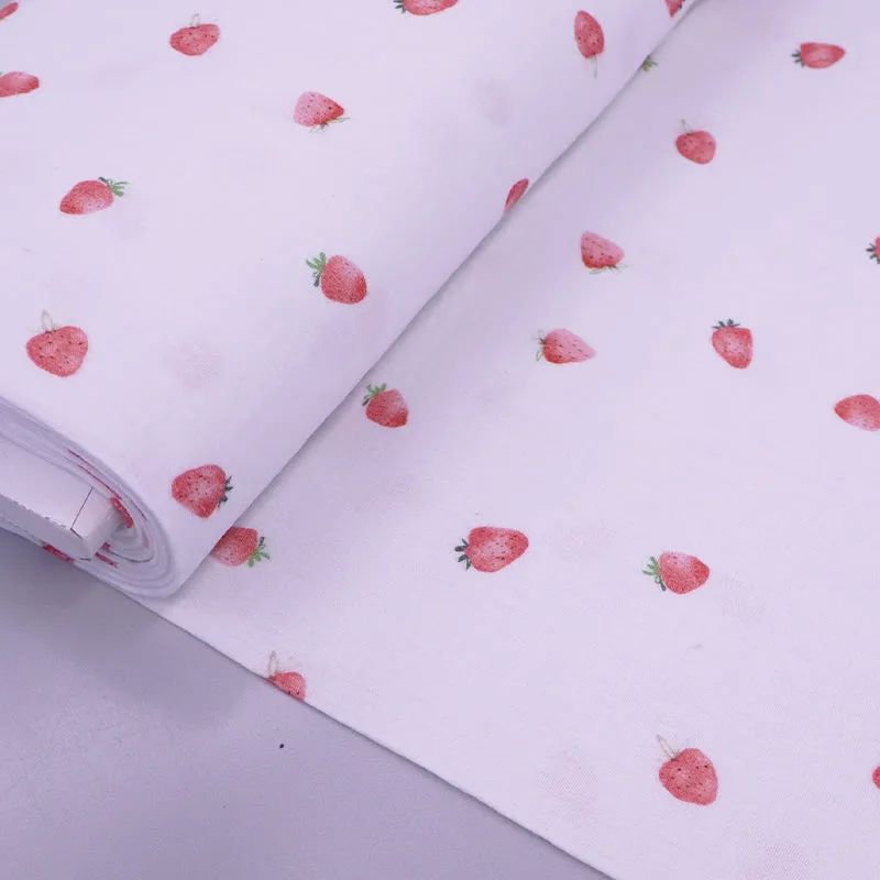80CM REMNANT White Cotton Double Gauze - Strawberry