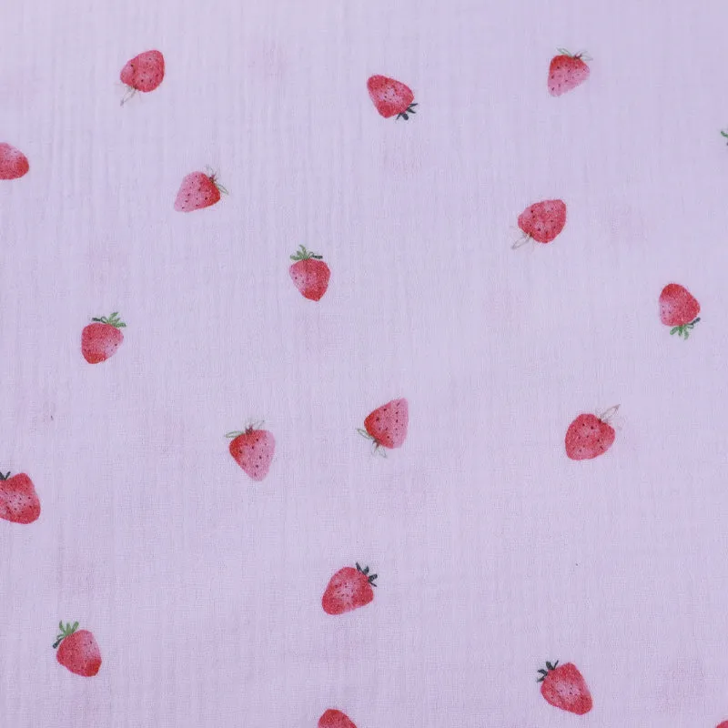 80CM REMNANT White Cotton Double Gauze - Strawberry