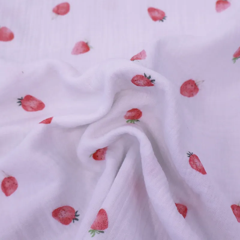 80CM REMNANT White Cotton Double Gauze - Strawberry