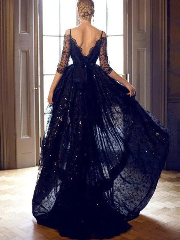 A-Line/Princess Spaghetti Straps Sleeveless High Low Lace Dresses
