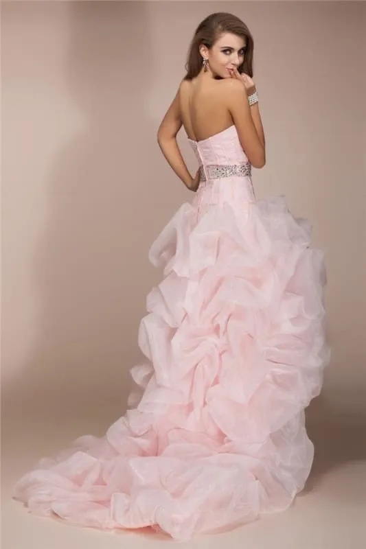 A-Line/Princess Sweetheart Sleeveless High Low Beading Organza Dresses