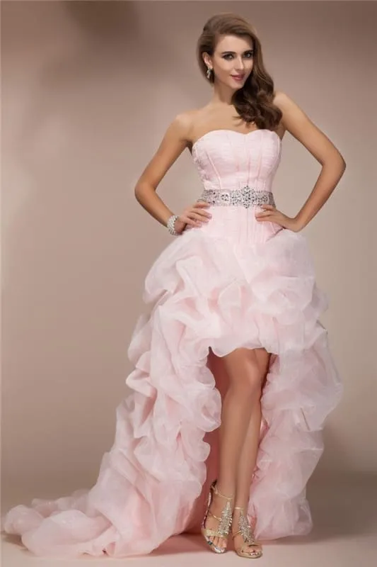 A-Line/Princess Sweetheart Sleeveless High Low Beading Organza Dresses