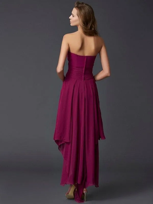 A-Line/Princess Sweetheart Sleeveless Pleats High Low Chiffon Dresses