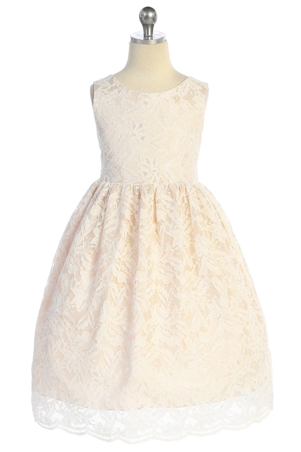 All Lace Girls Plus Size Dress with V Back & Bow