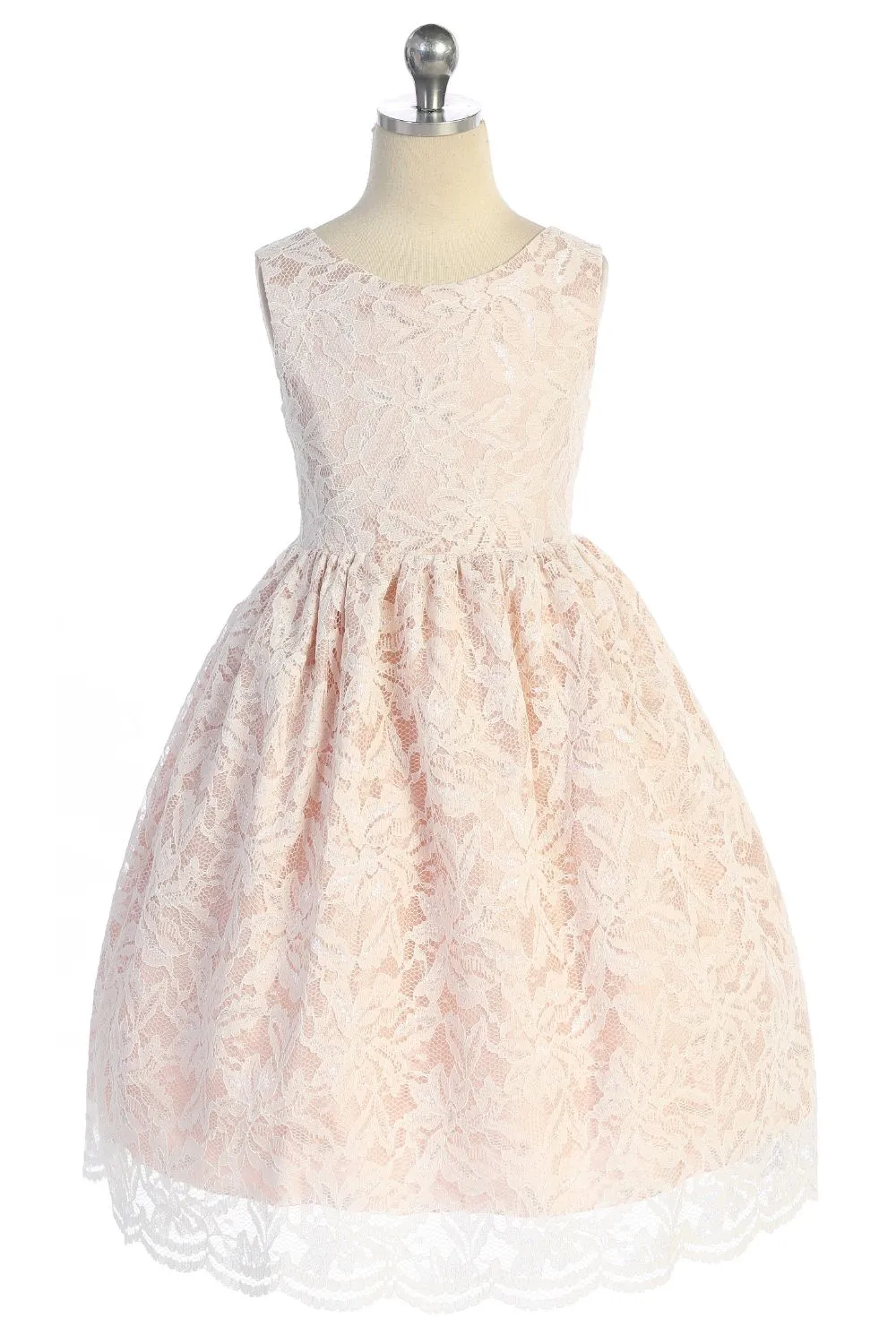 All Lace Girls Plus Size Dress with V Back & Bow
