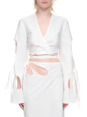 Anglaise Sleeve Wrap Top (RE22T17-WHITE)