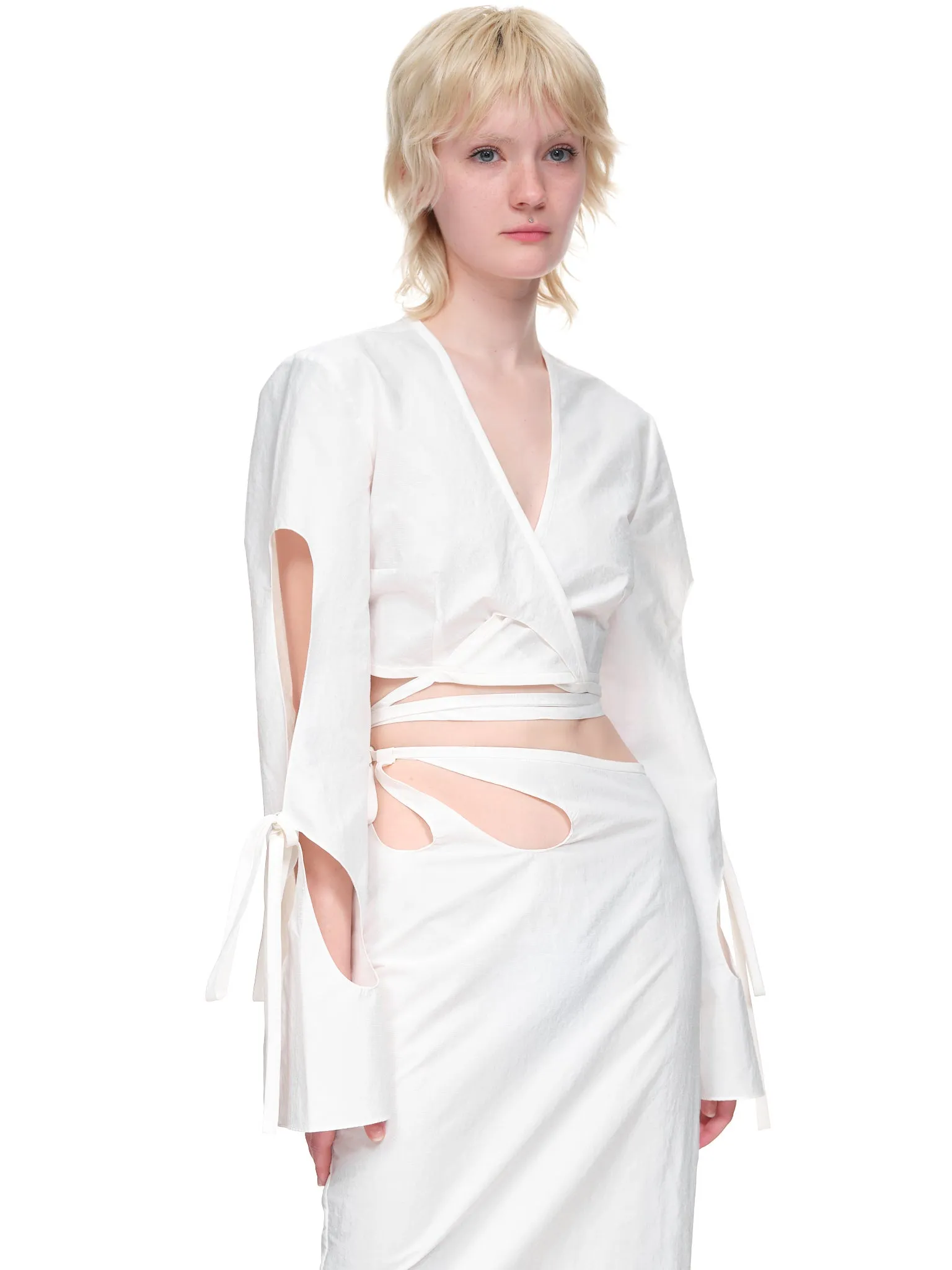 Anglaise Sleeve Wrap Top (RE22T17-WHITE)
