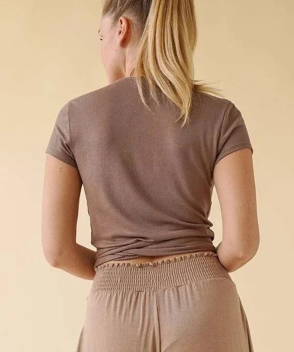 Bamboo Wrap Crop Blouse