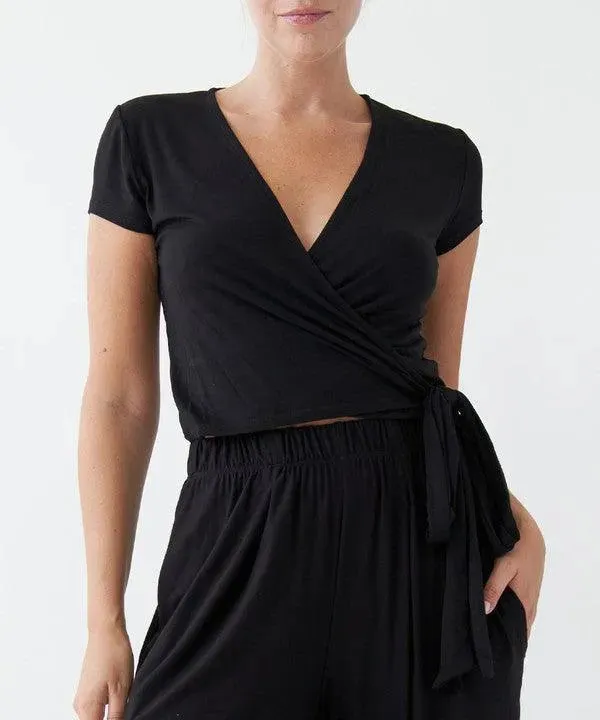 Bamboo Wrap Crop Blouse