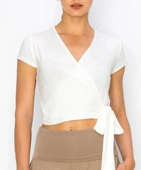 Bamboo Wrap Crop Blouse
