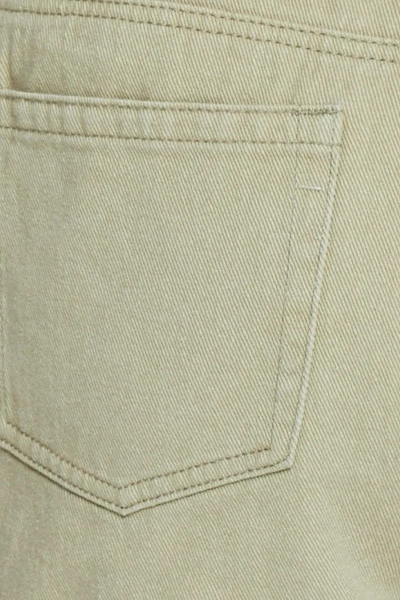Beige Denim Shorts High Rise Paperbag