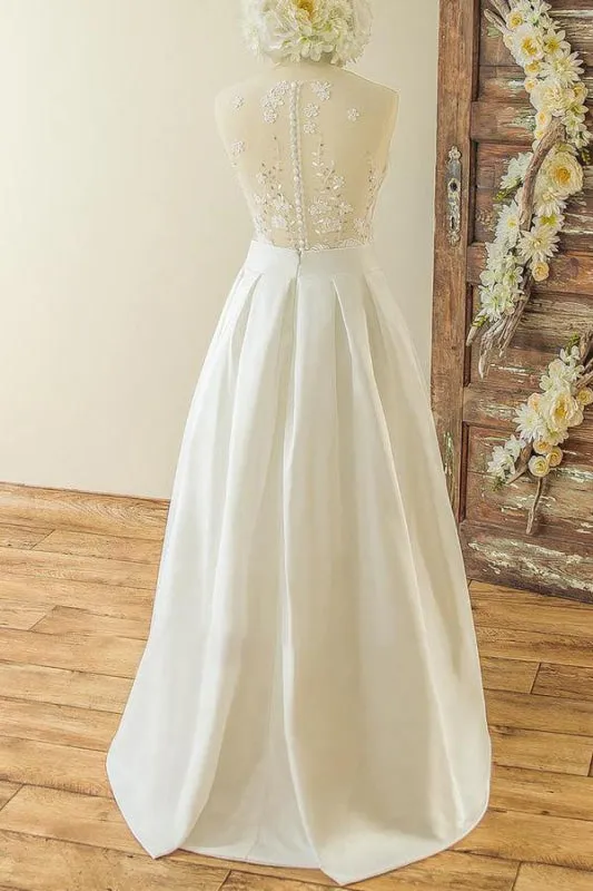 Best Applqiues High Low A-line Stain Wedding Dress