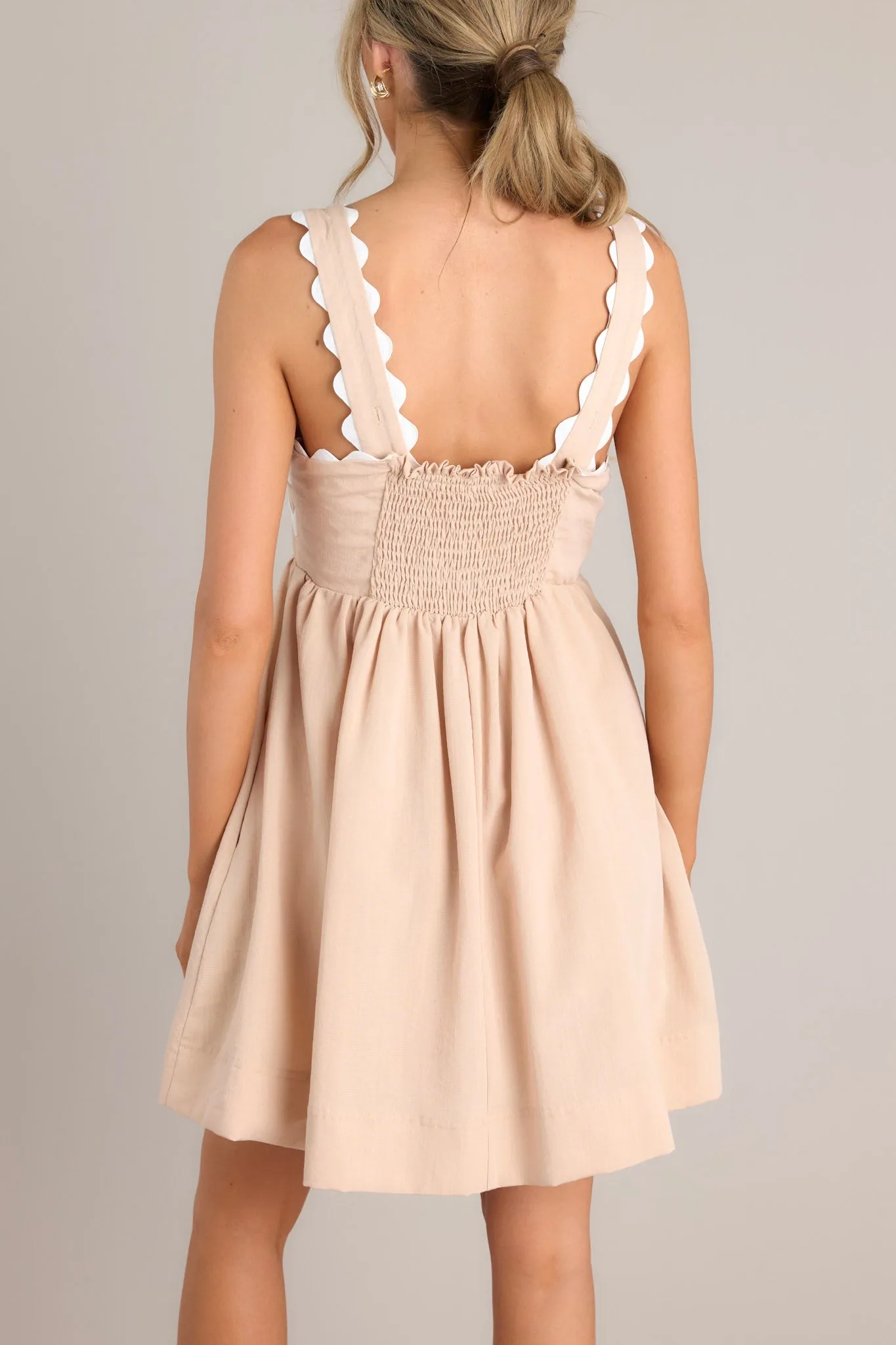 Birds Singing Natural Scalloped Mini Dress