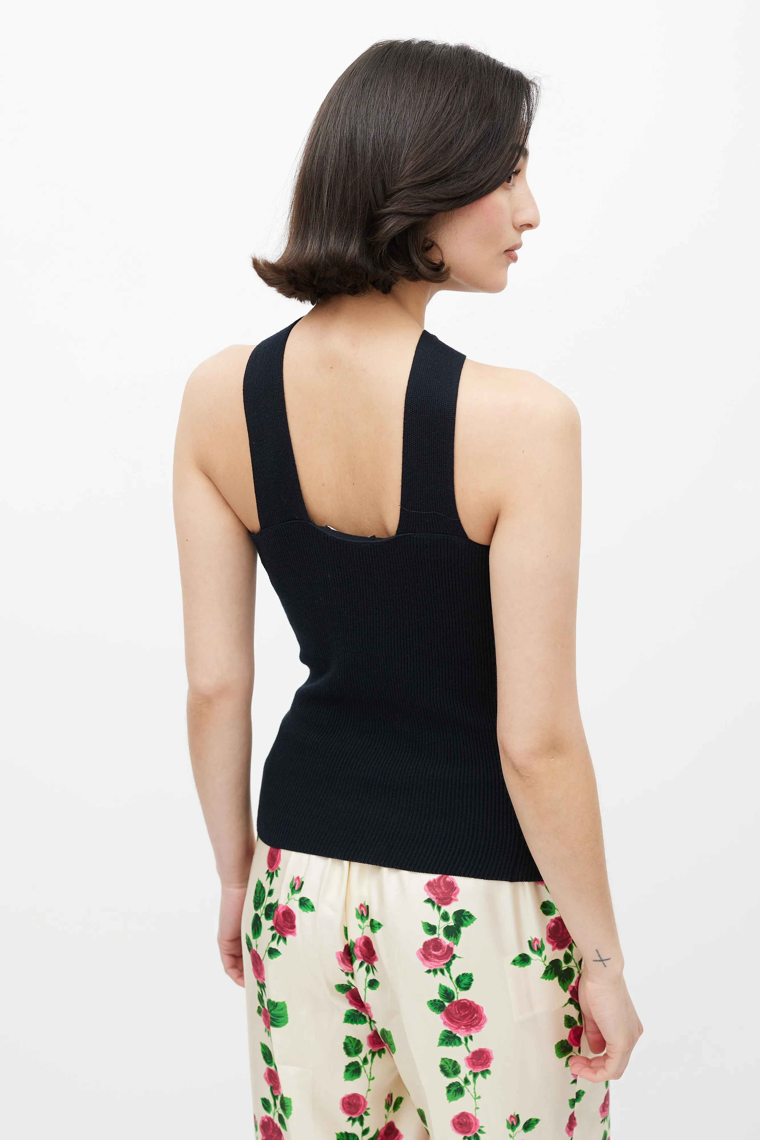 Black Ribbed Twist Front Tank Top