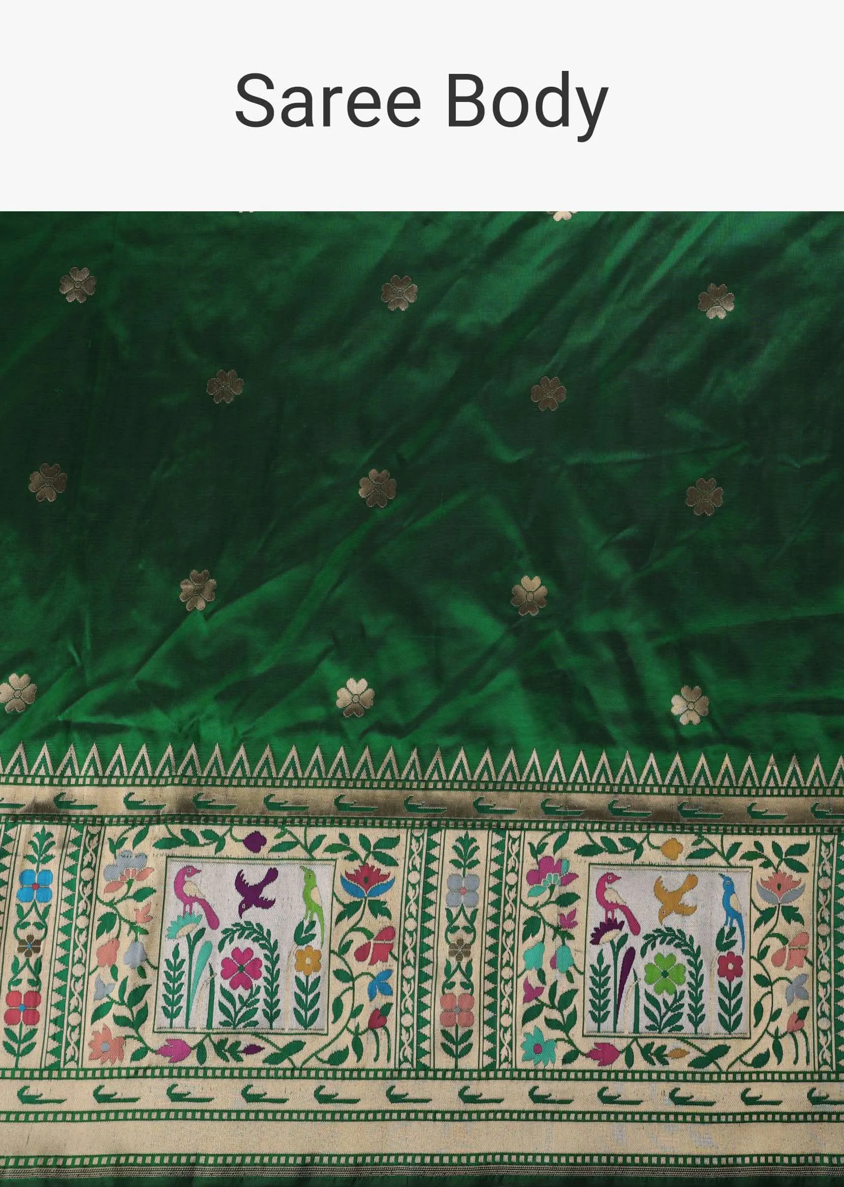 Bottle Green Woven Saree In Pure Katan Silk With Paithani Border Pallu And Unstitched Blouse