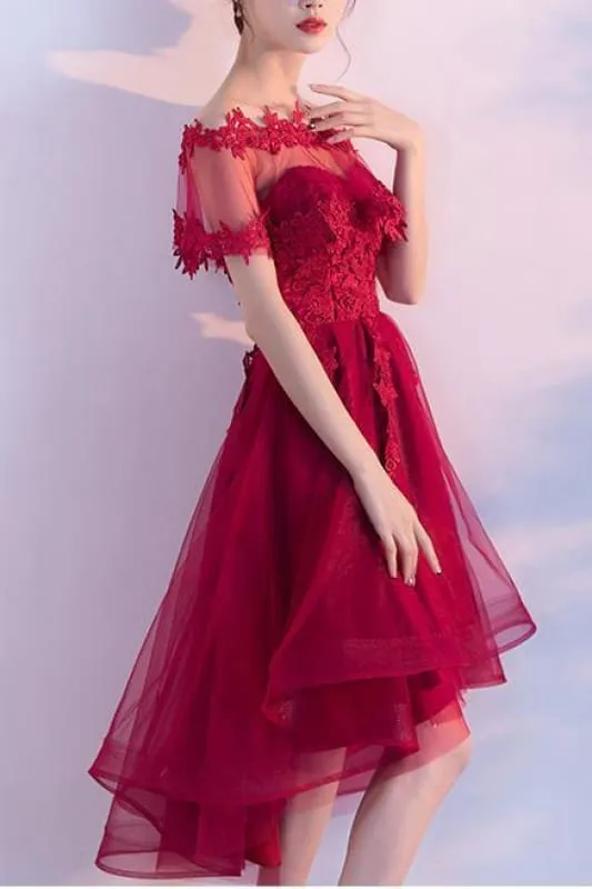 Burgundy Sweetheart High Low Homecoming Dress with Wrap Sweet 16 Dresses