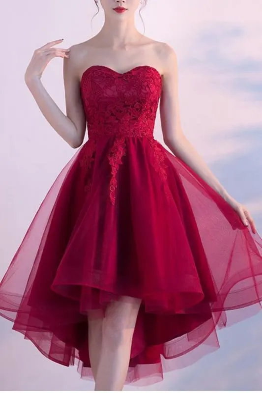 Burgundy Sweetheart High Low Homecoming Dress with Wrap Sweet 16 Dresses