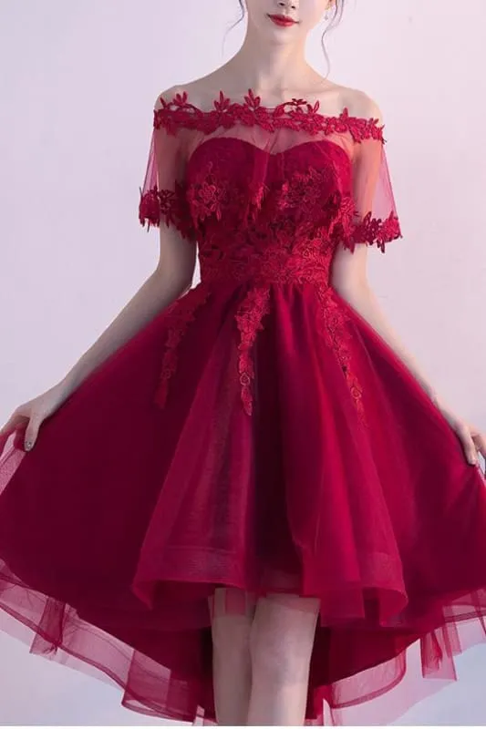 Burgundy Sweetheart High Low Homecoming Dress with Wrap Sweet 16 Dresses