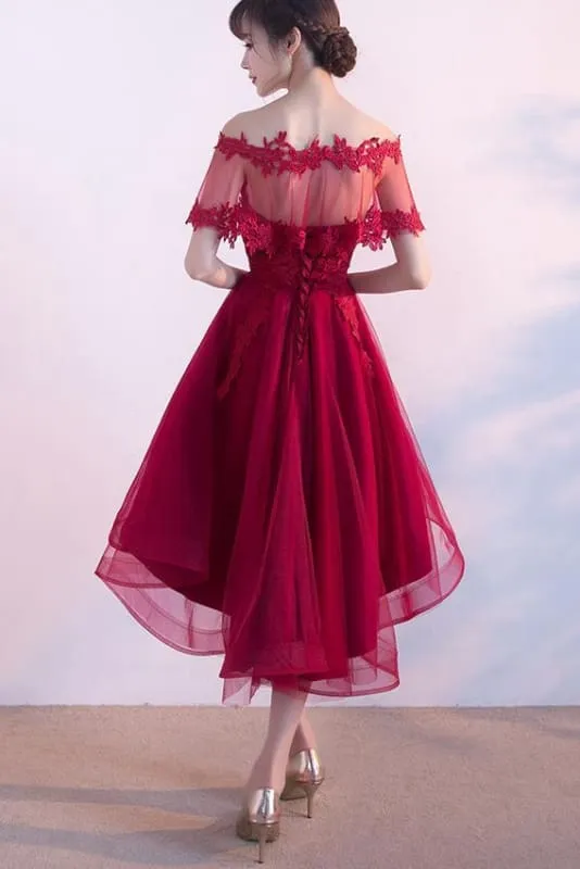 Burgundy Sweetheart High Low Homecoming Dress with Wrap Sweet 16 Dresses