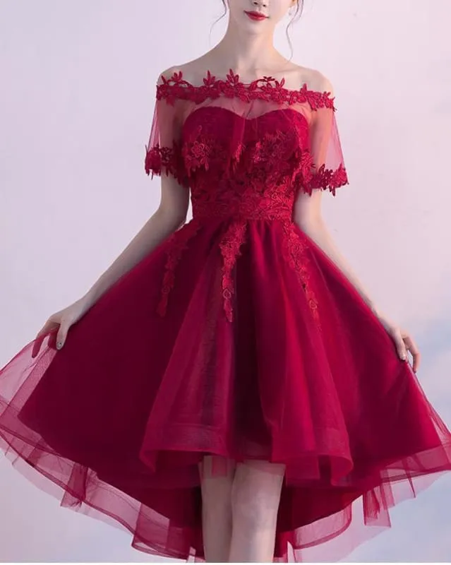 Burgundy Sweetheart High Low Homecoming Dress with Wrap Sweet 16 Dresses