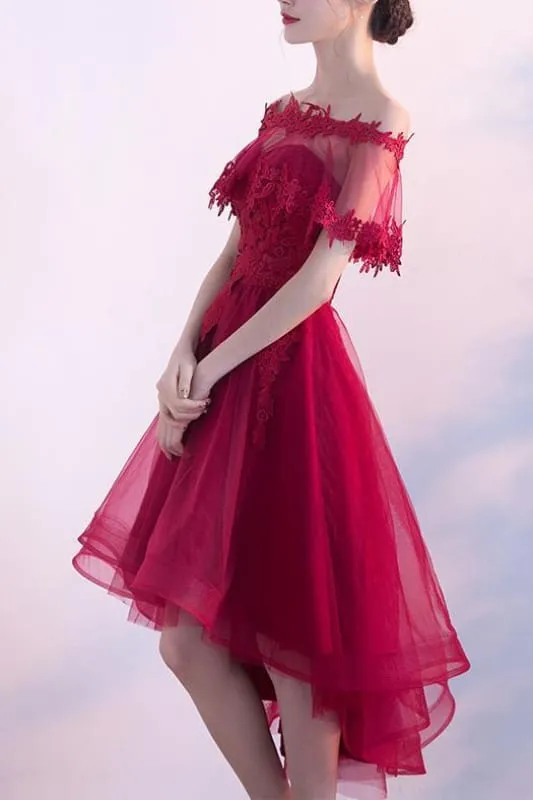 Burgundy Sweetheart High Low Homecoming Dress with Wrap Sweet 16 Dresses