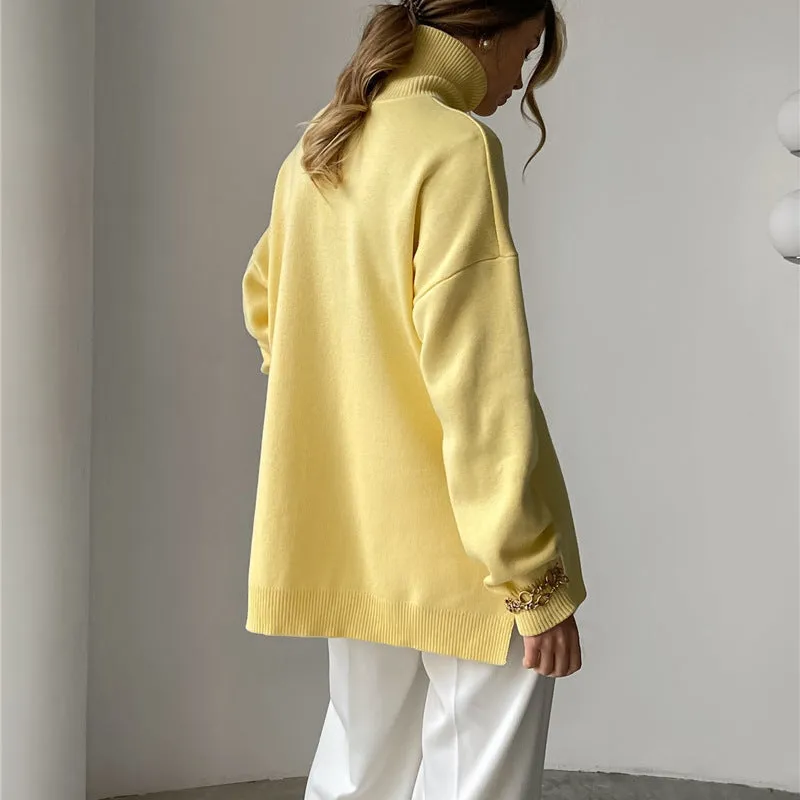 Camisola em Malha Oversize Gola Alta