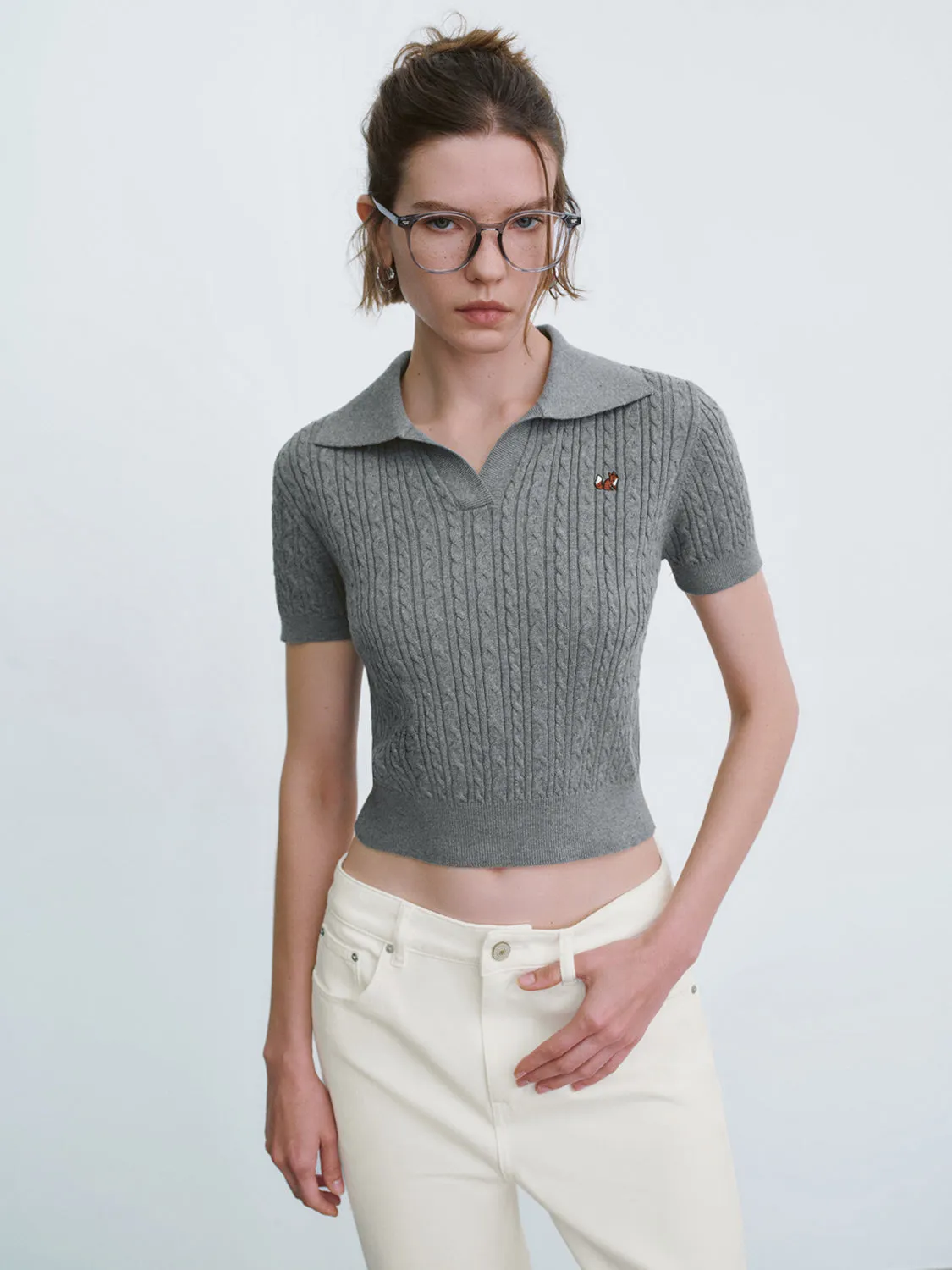 Collared Neck Knitted T-Shirt