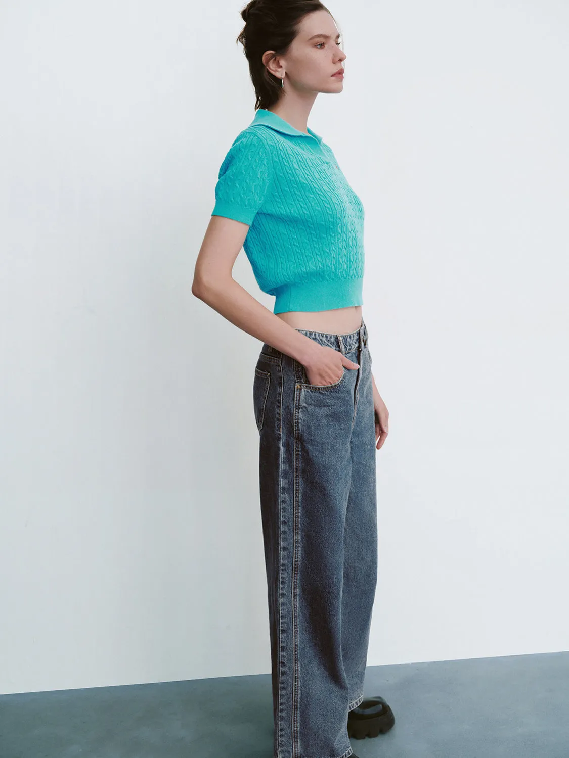 Collared Neck Knitted T-Shirt