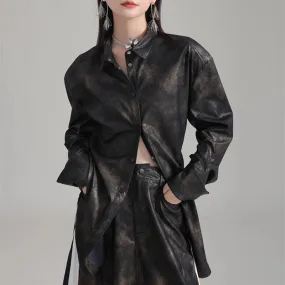 Colorblock Vintage Casual Loose Blouses For Women Lapel Long Sleeve Spliced Single Breasted Shirts Female Fashion