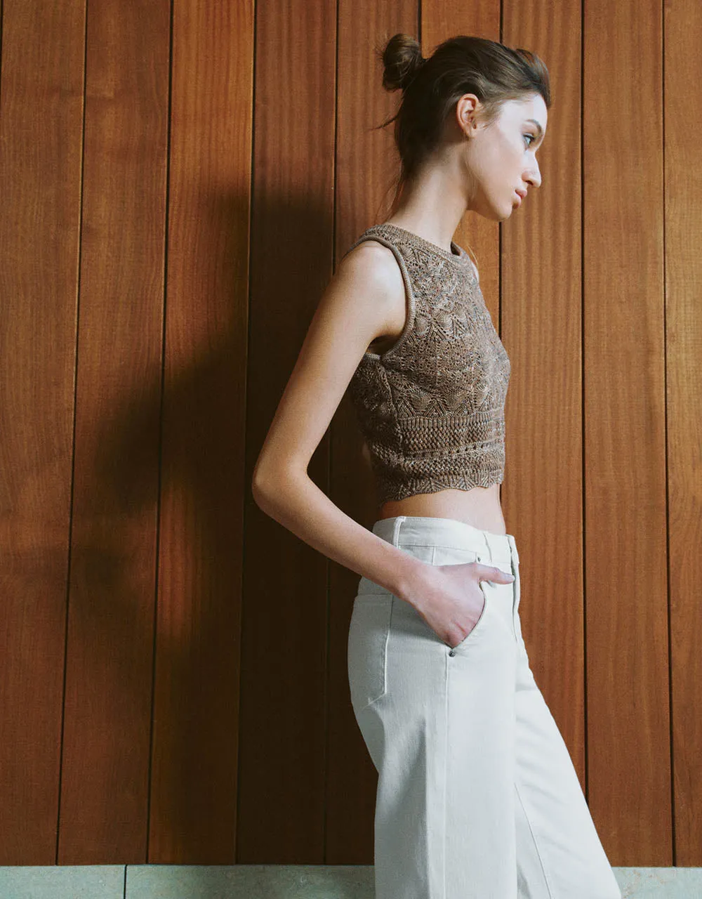 Crochet Crew Neck Knitted Tank Top