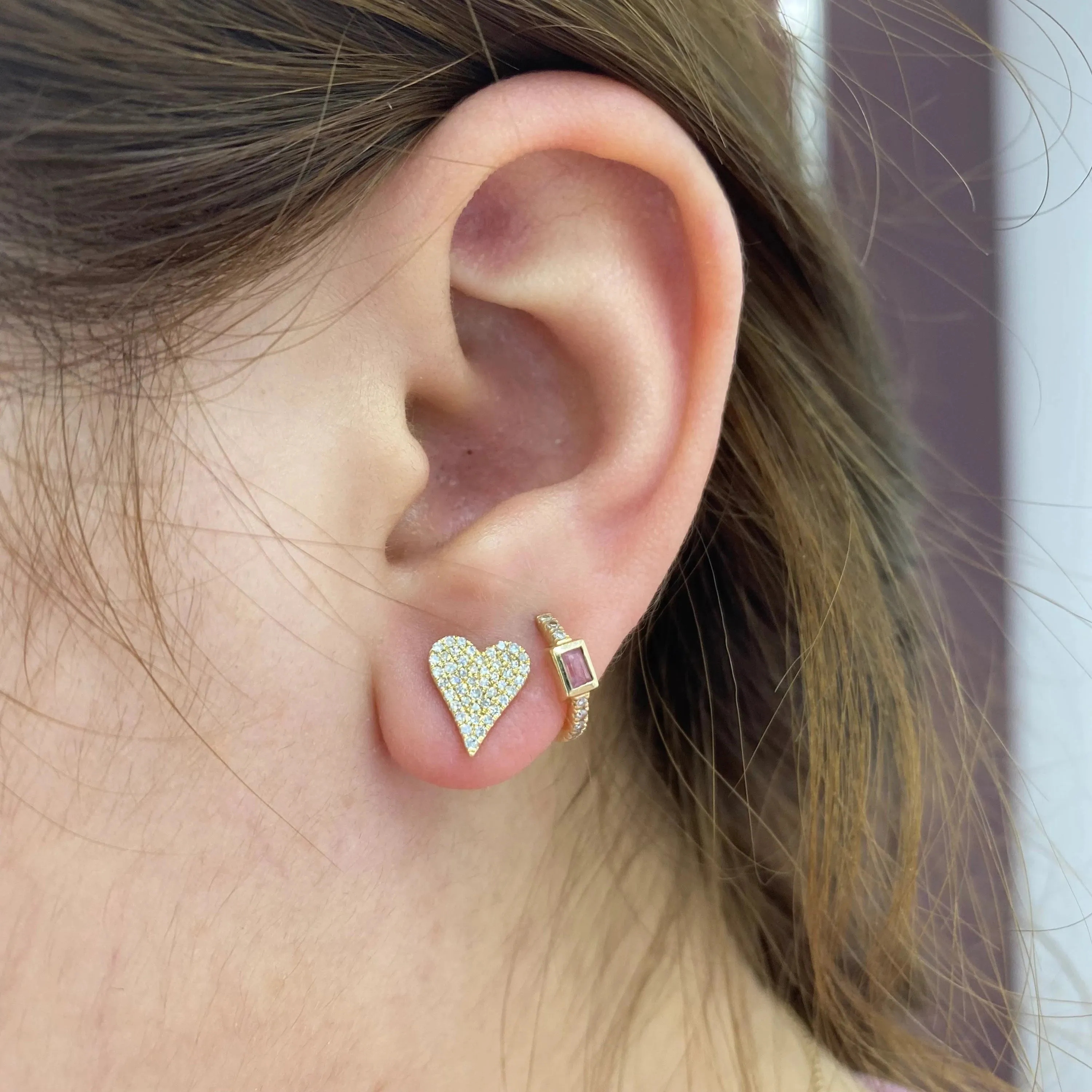 Diamond Heart Stud Earrings