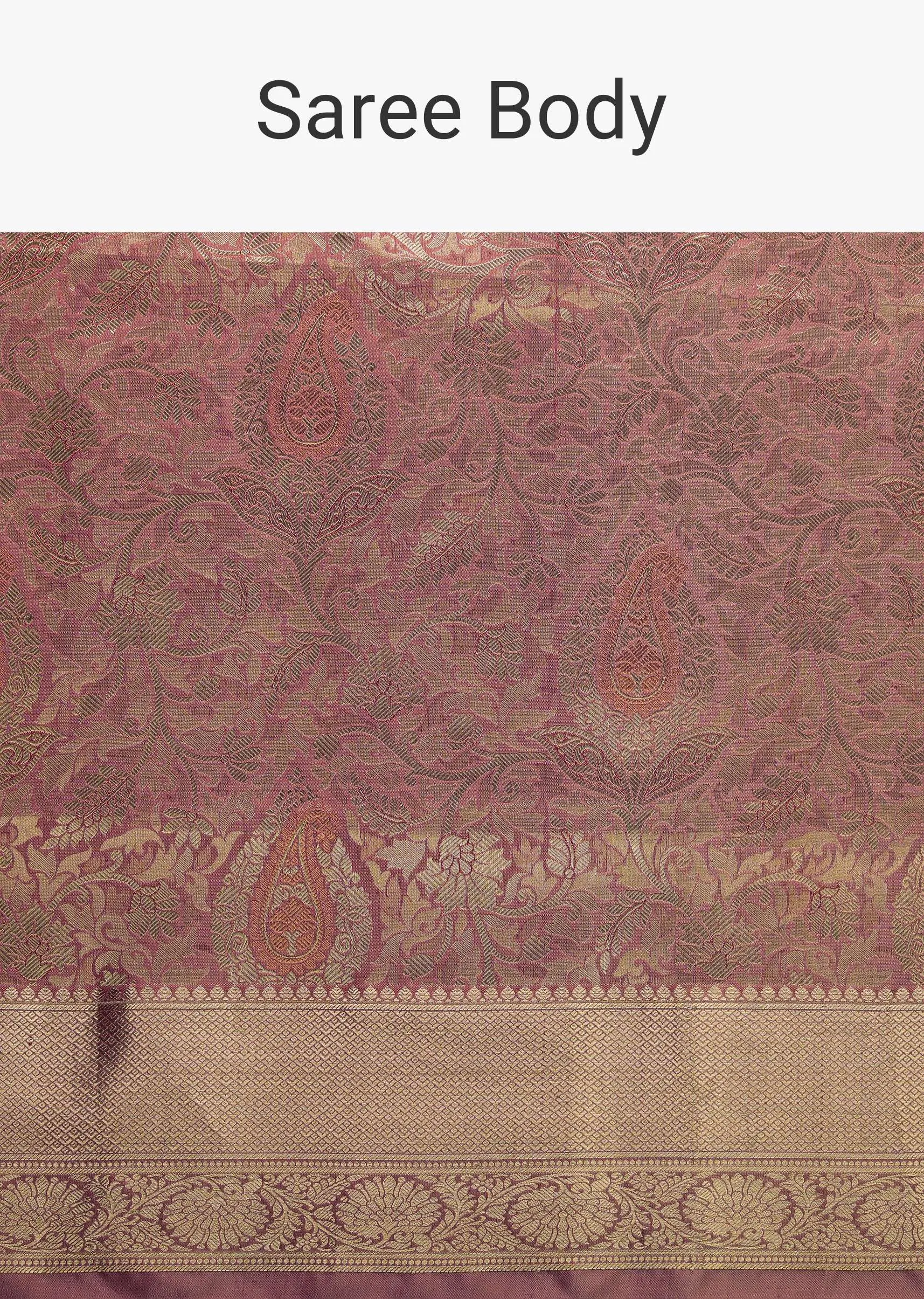 Dusty Pink Kanjivaram Saree In Pure Uppada Silk With Unstitched Blouse