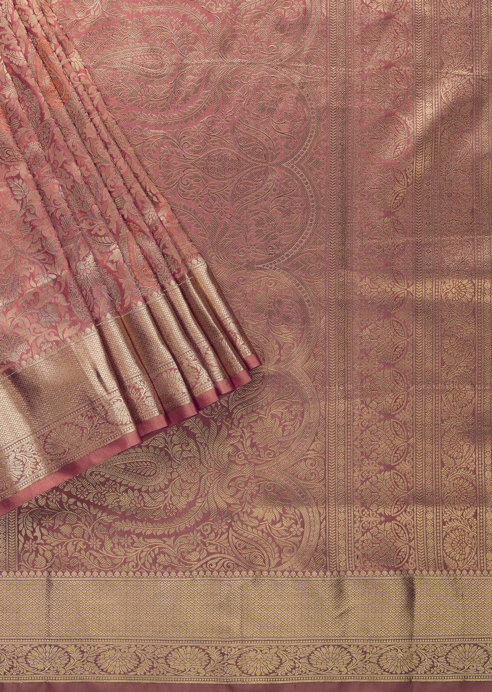 Dusty Pink Kanjivaram Saree In Pure Uppada Silk With Unstitched Blouse