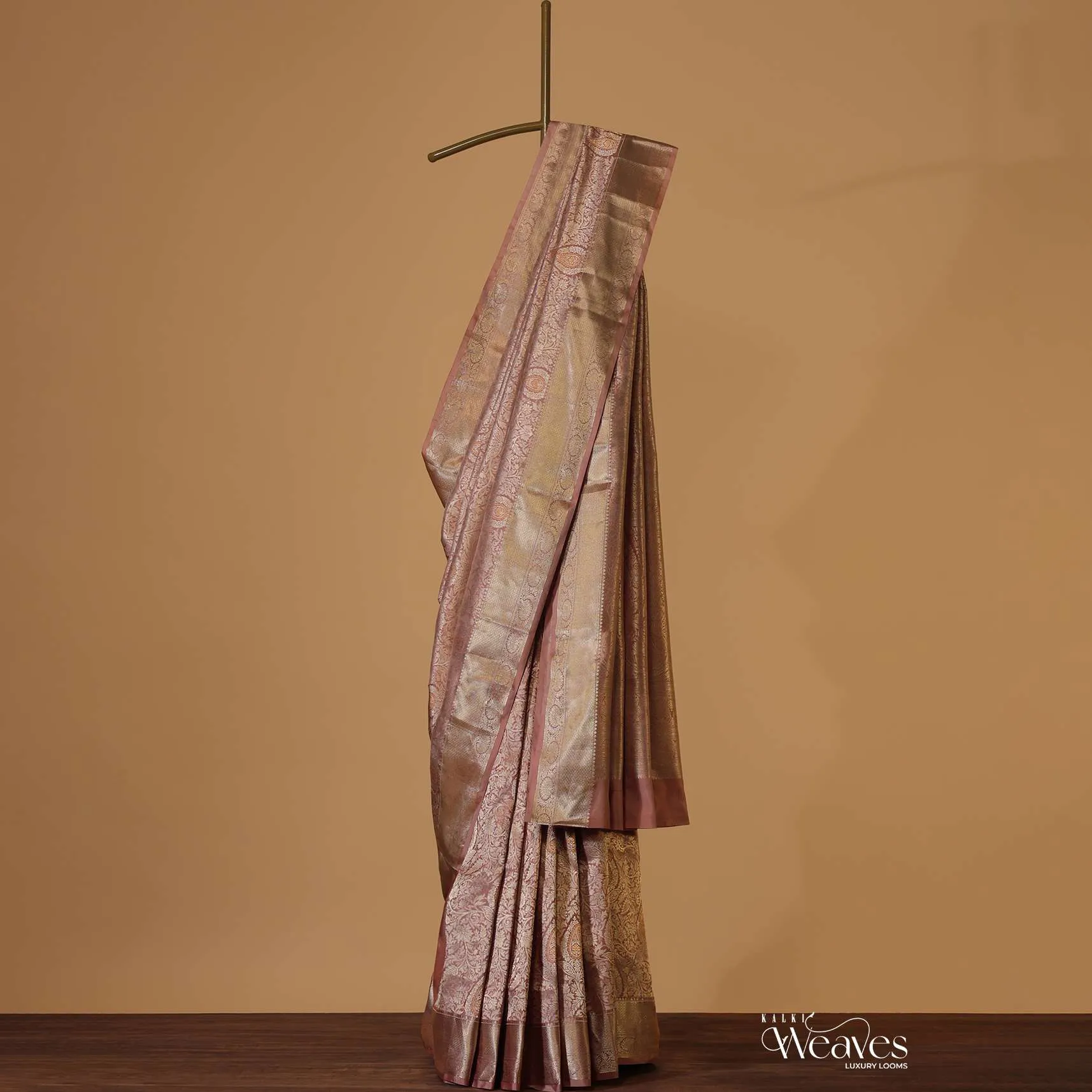 Dusty Pink Kanjivaram Saree In Pure Uppada Silk With Unstitched Blouse