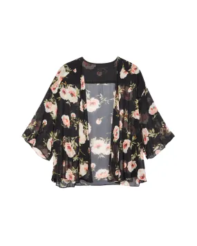 Elle Short Sleeve Kimono | Black / Pink