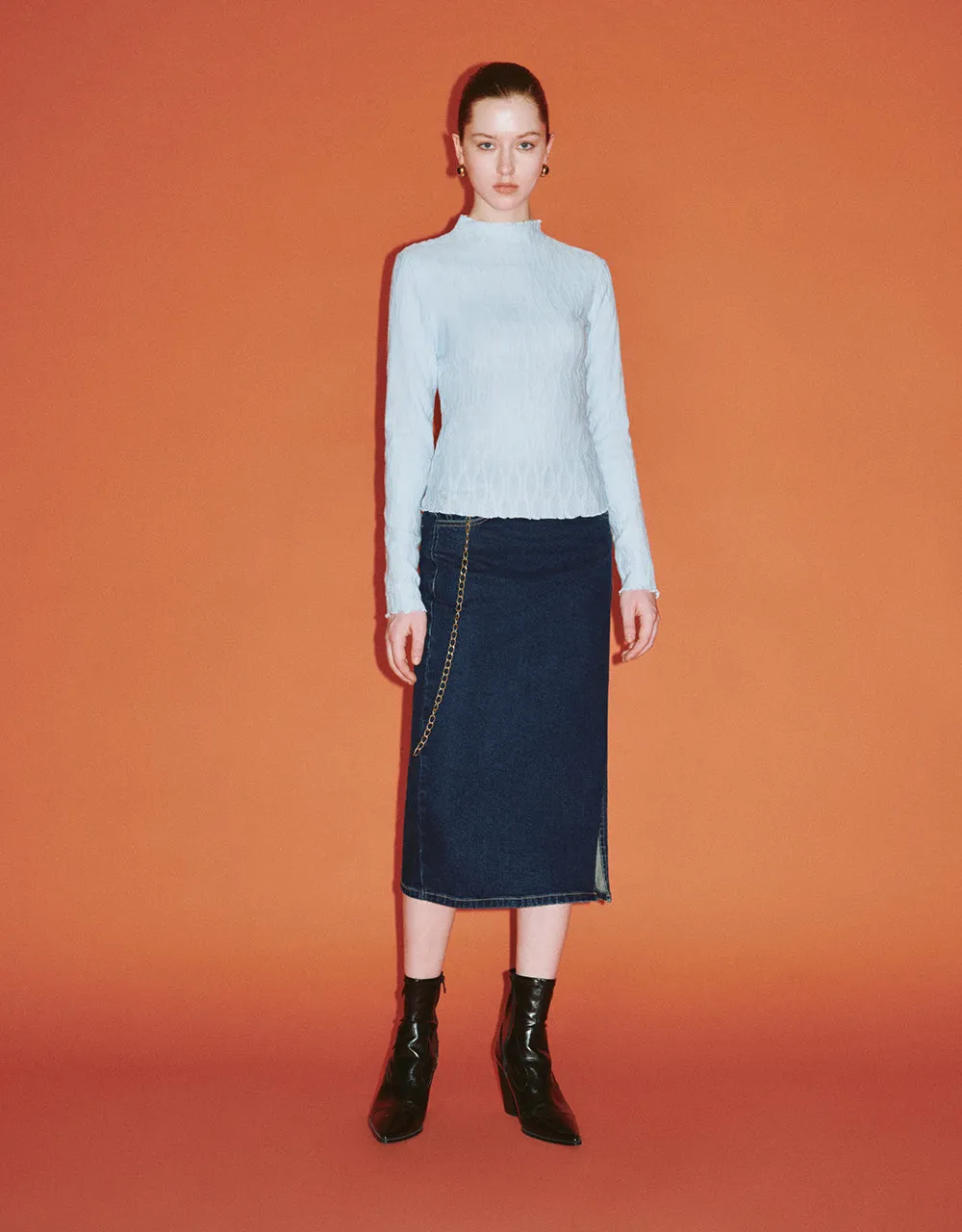 Embossed Skinny Knitted T-Shirt