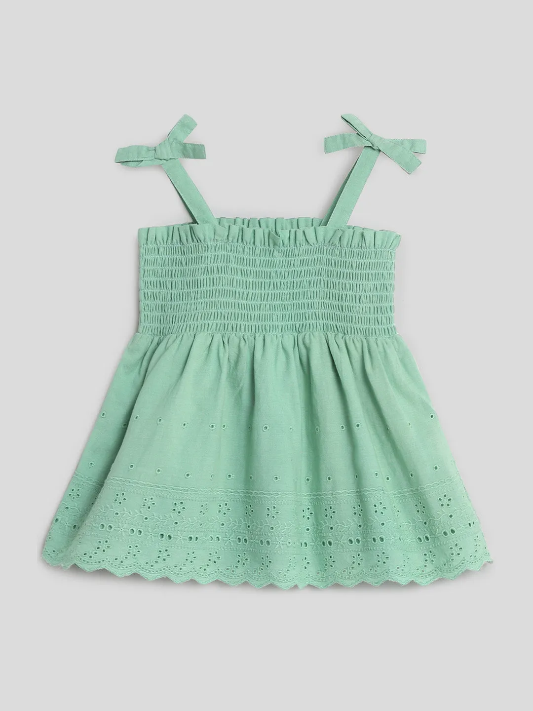 Green Smocked Schiffli Dress