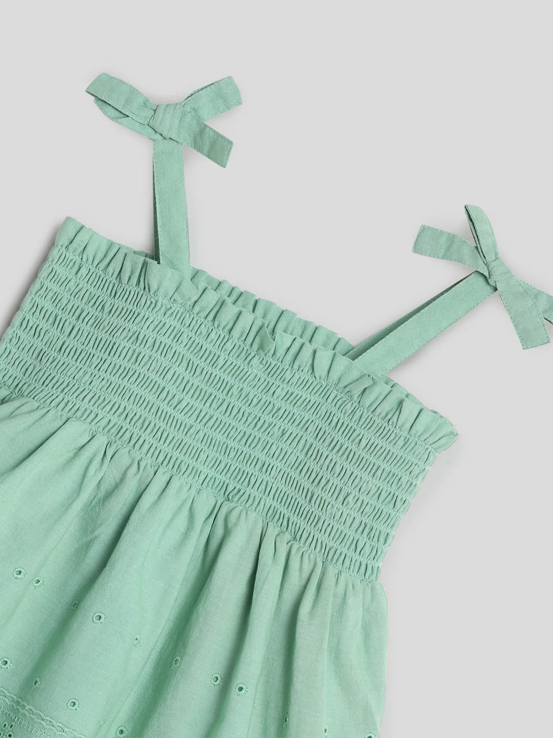 Green Smocked Schiffli Dress