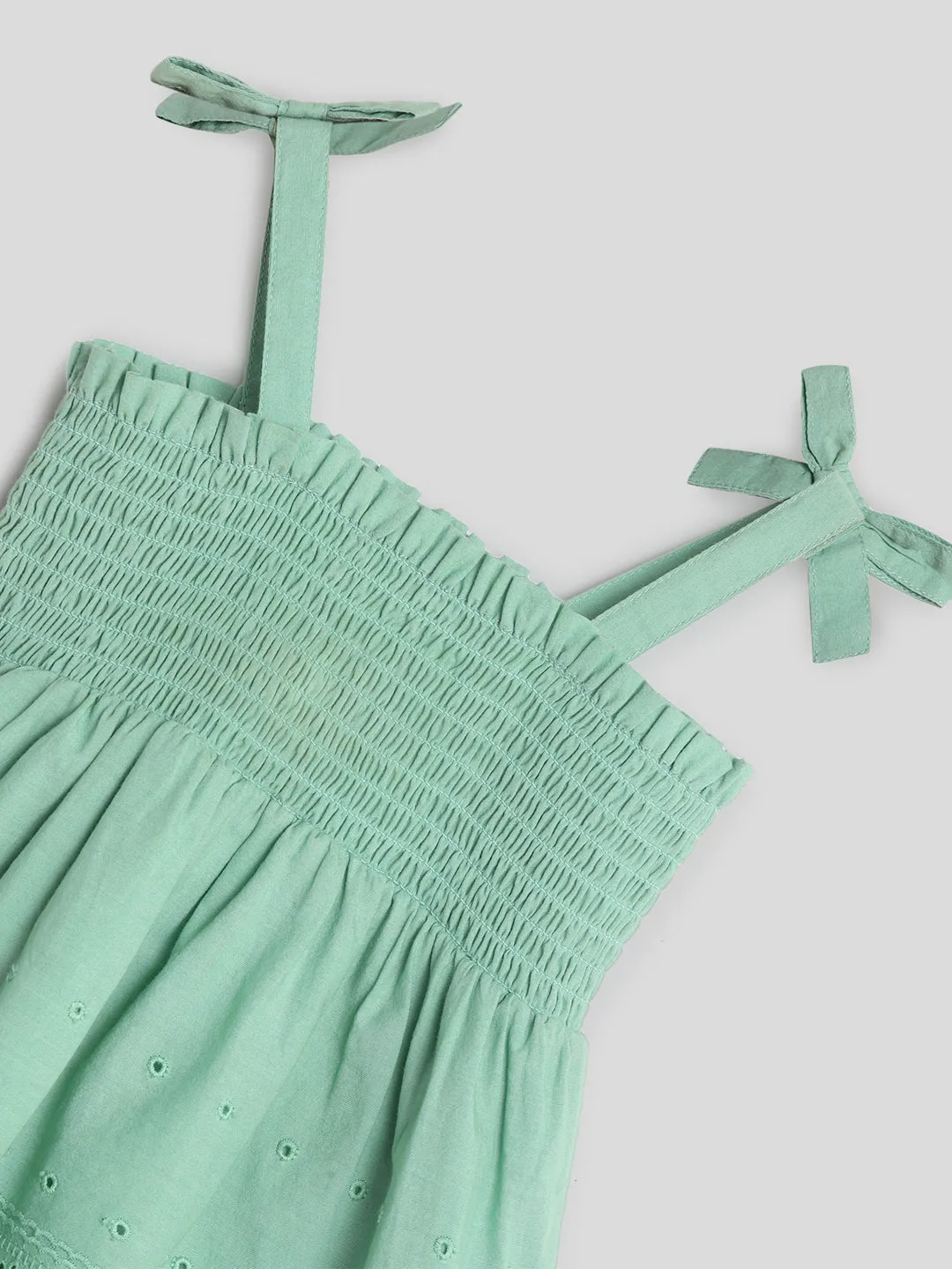 Green Smocked Schiffli Dress