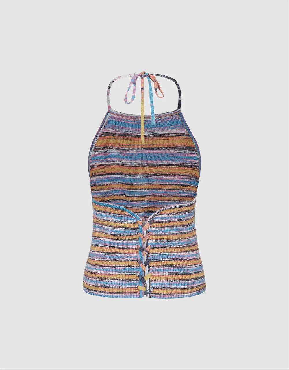 Halter Neck Striped Knitted Tank Top