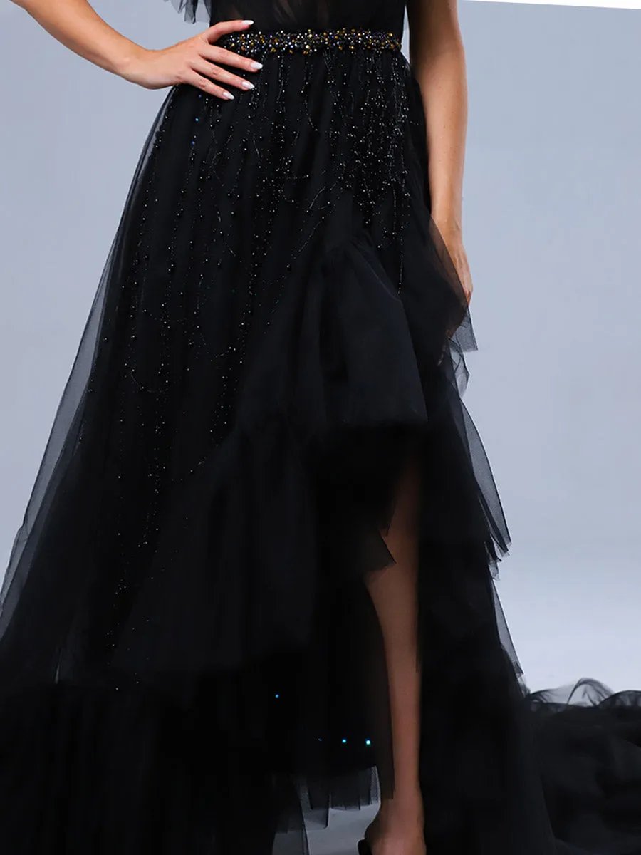 High Low Black Ball Gowns Wedding Dresses Gothic A line