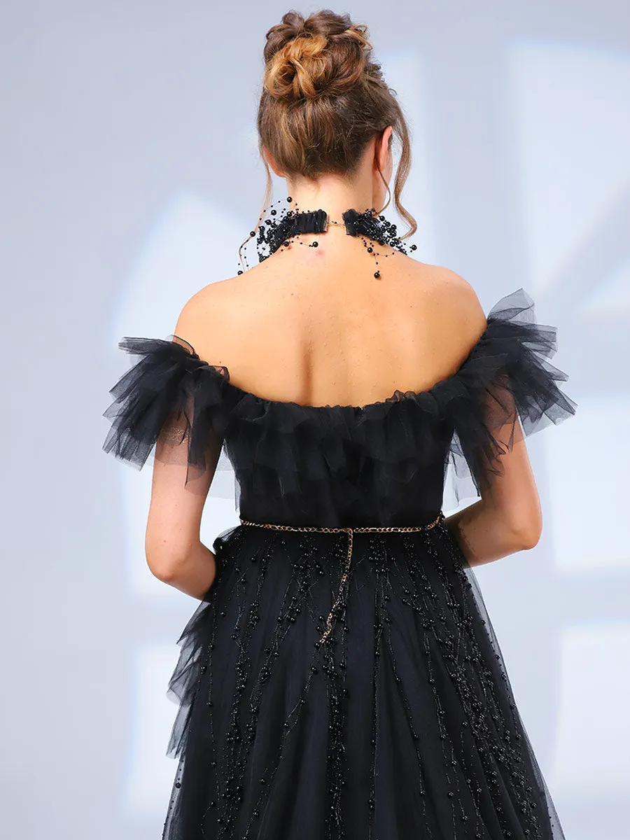 High Low Black Ball Gowns Wedding Dresses Gothic A line